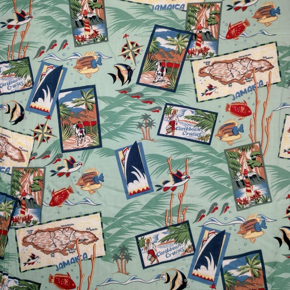 Reyn Spooner Fabric Material Rayon Caribbean Cruises Jamaica Fish Beach 81x58"